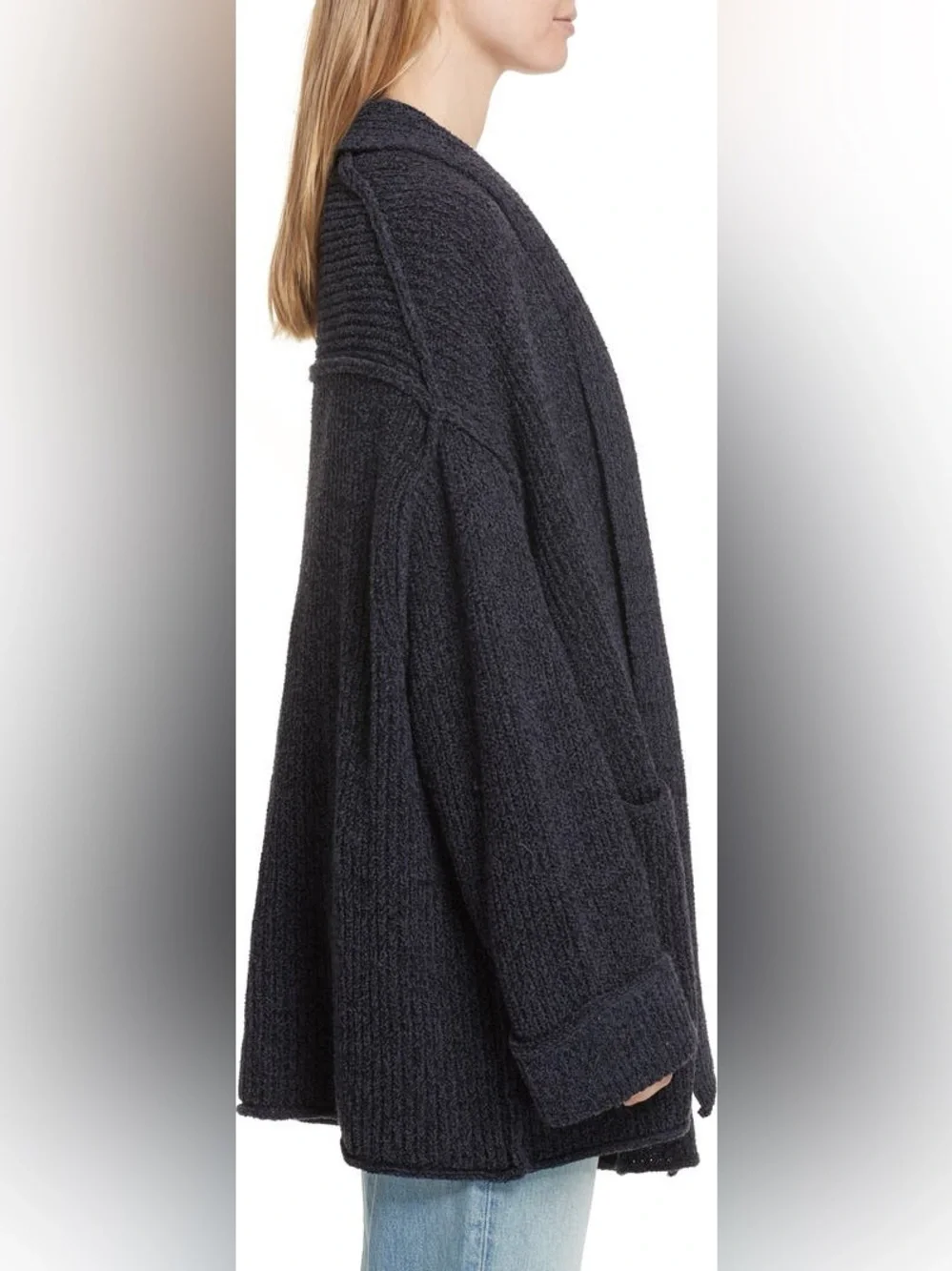 Free People Low Tide Cardigan Navy Blue Knit Open Pocket